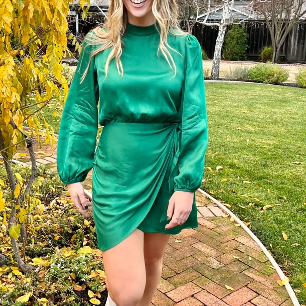 Zara Green Satin Tie Dress